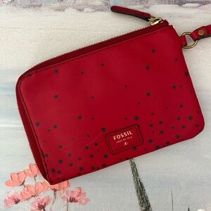 Vintage Red Fossil Zip Around Wristlet Wallet Dots